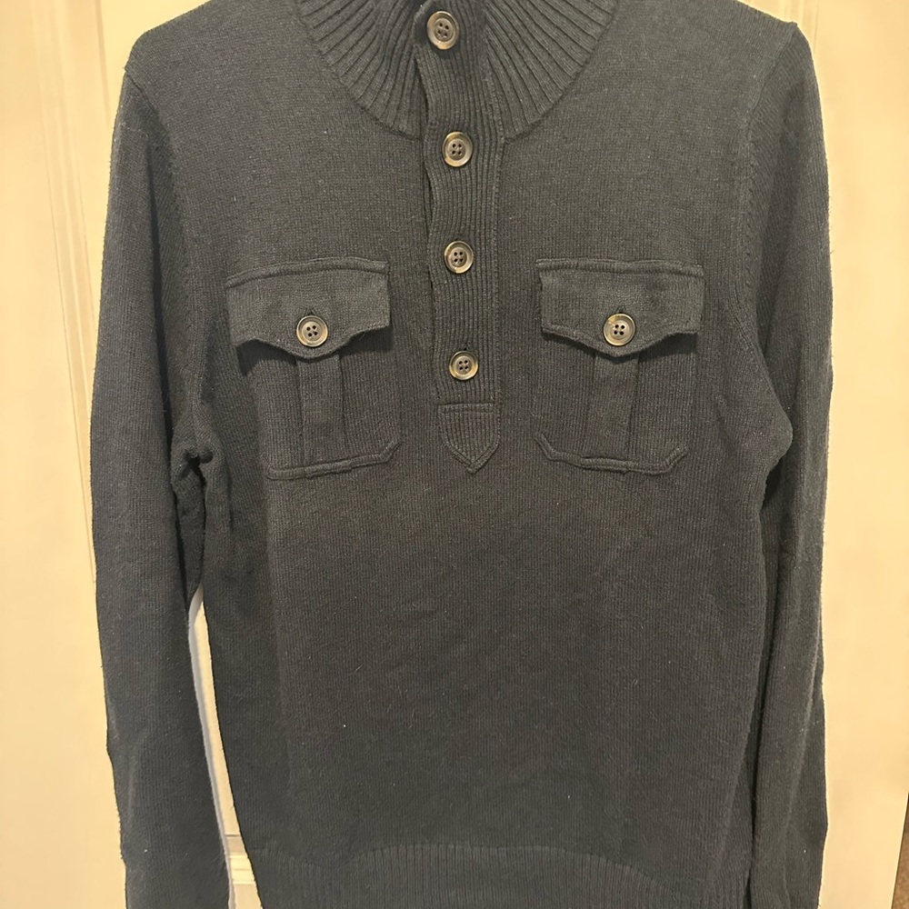 Men's Navy Sweater with Button Details Small